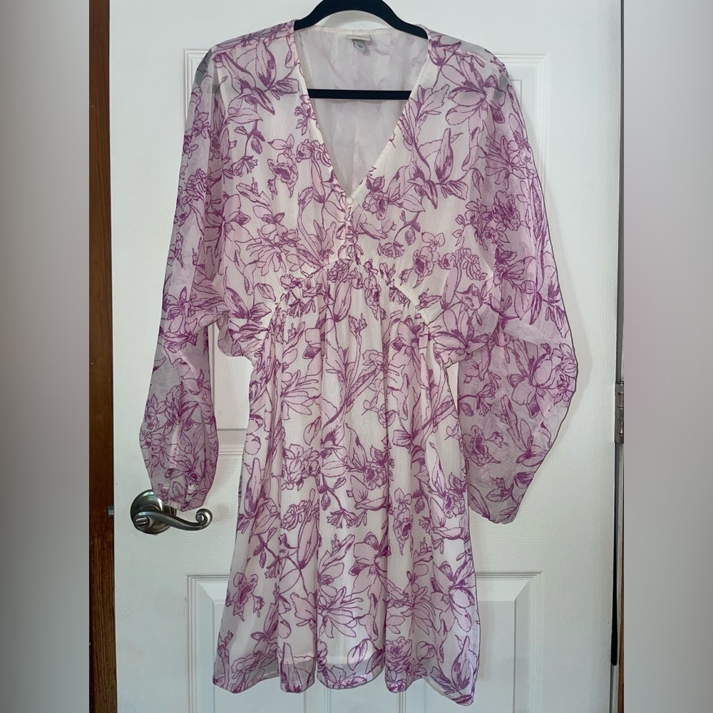 a new day Lilac & Ivory LongSleeve Floral V-Neck Dress